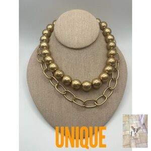 Double Strand Gold Tone Statement Necklace